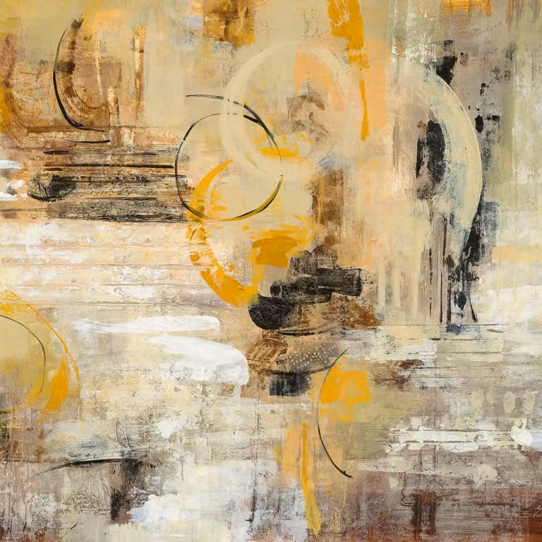 Cuadro abstracto Resplandor de Hexoa en color beige y amarillo sobre lienzo An/An/Al: 80 x 80 x 80 cm
