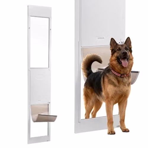 Puerta para perros VEVOR de cristal con marco de aluminio y cerradura, altura ajustable, color blanco, Al x An x P: 244 x 44,5 x 2 cm, XL