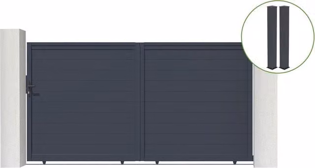Puerta corredera de aluminio Casanoov color gris antracita de 3 m de ancho y 180 cm de alto con 2 postes de 20 x 20 cm y 190 cm de alto