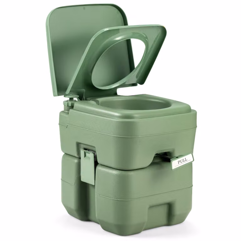 Inodoro portátil Costway con depósito de residuos de 20 L para camping y viajes, color verde, An/P/Al: 42 x 36 x 43 cm
