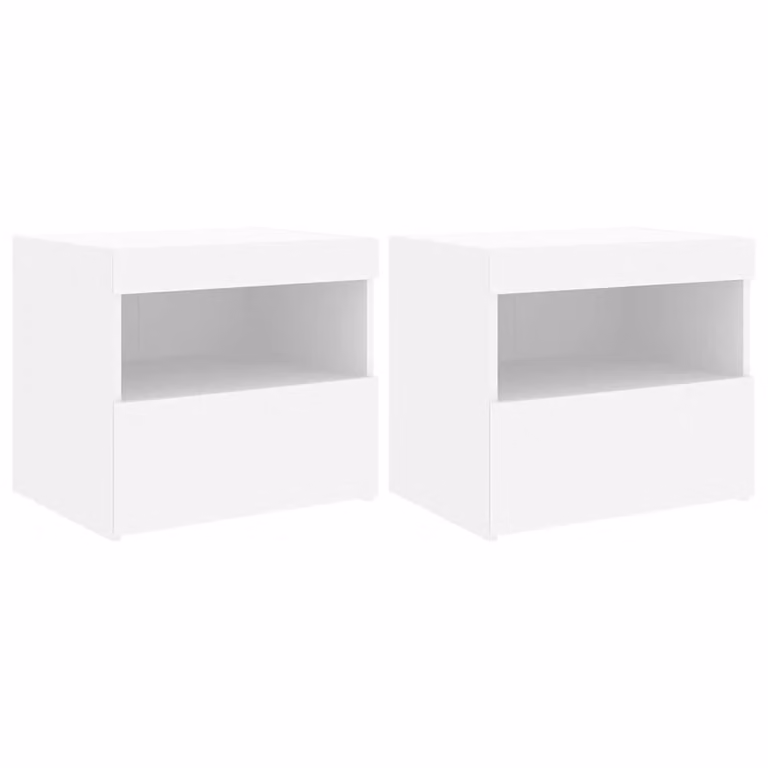 Set de 2 mesitas de noche con iluminación LED vidaXL en color blanco, An/P/Al: 50 x 40 x 45 cm