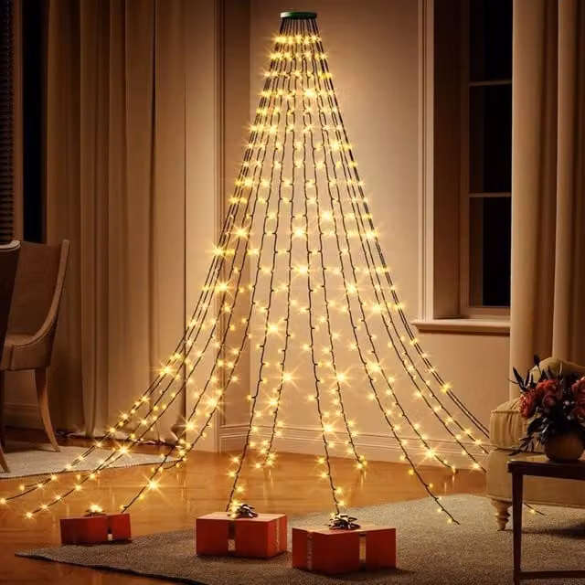 Guirnalda de luces LED Elle tipo cortina con anillos para decoración navideña, 400 LED, color blanco cálido, resistente al agua IP44 para interior y exterior