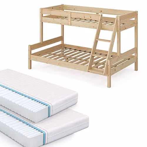 Litera VitaliSpa Everest de madera de pino natural para niños con escalera y 2 colchones An/P/Al: 120 x 200 x 131 cm