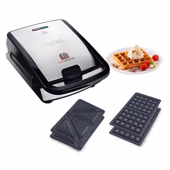 Sandwichera y gofrera Tefal Snack Collection SW852D de 700 W en color negro y plata con acabado en acero inoxidable