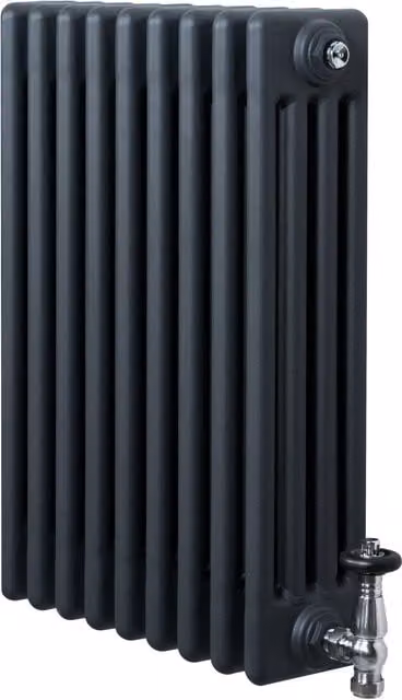 Radiador Horizontal de Acero Monster Shop de 4 Columnas en Gris Antracita con Válvulas Termostáticas y Soportes, 60 x 42,5 cm