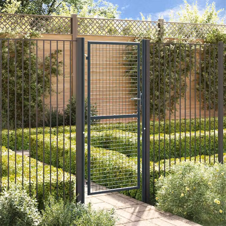 Puerta de jardín batiente Maison Exclusive de acero galvanizado, color gris antracita, An/Al: 100 x 250 cm