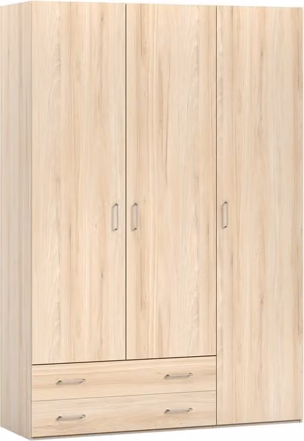 Armario Noel de El Corte Inglés con 3 puertas batientes, 2 cajones y acabado beige mate