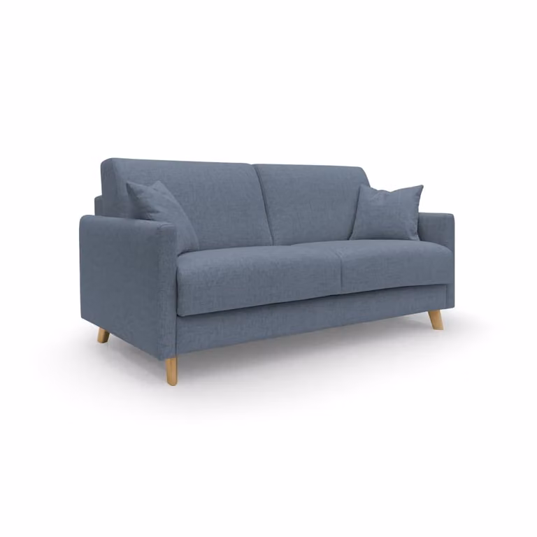 Sofá cama convertible Divani.Store de microfibra azul con estructura de madera y fundas extraíbles de 180 cm