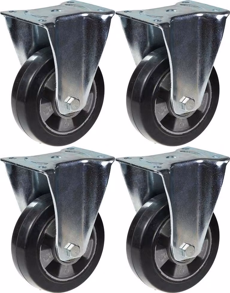 Juego de 4 ruedas fijas Parnells de goma negra y aluminio de alta resistencia con capacidad de carga de 1320 kg
