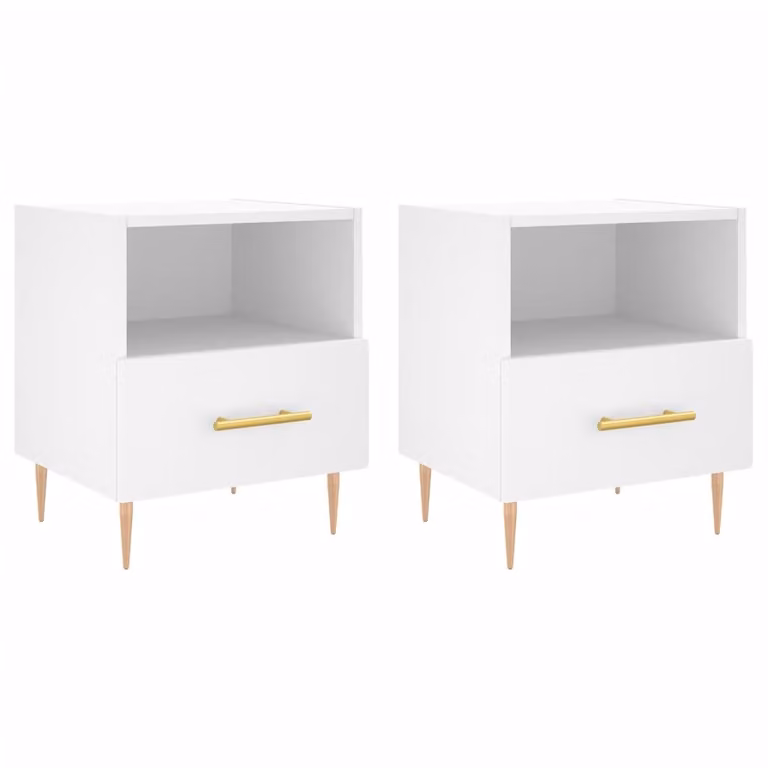 Set de 2 mesitas de noche vidaXL en madera MDF y metal, color blanco mate, An/P/Al: 40 x 35 x 47,5 cm
