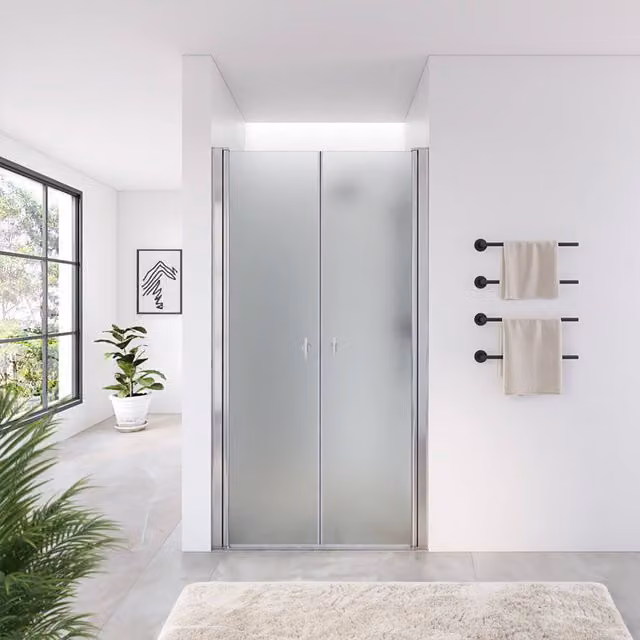 Puerta batiente de cristal esmerilado y aluminio Home Deluxe LAVEA en color blanco y plata