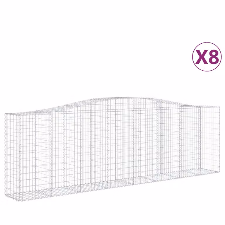 Set de 8 cestas de gaviones videx en acero galvanizado color gris y plata, An/P/Al: 400 x 50 x 120/140 cm