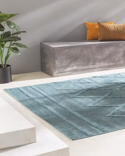 Alfombra Benuta Nest Bonte para interior y exterior, diseño geométrico estilo boho en color turquesa, An x Al: 200 x 290 cm