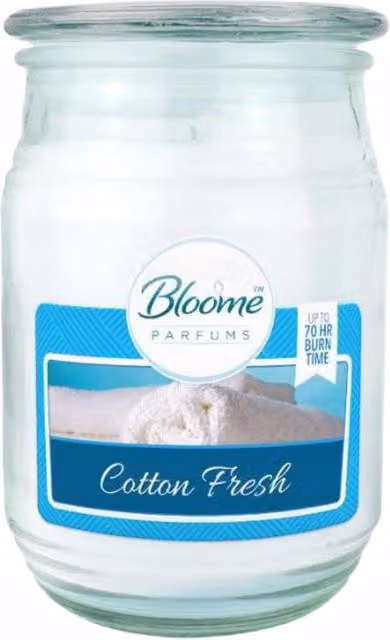 Vela Aromática Bloome en Frasco de Vidrio Blanca con Aroma Fresh para Invierno y Navidad con 70 Horas de Duración