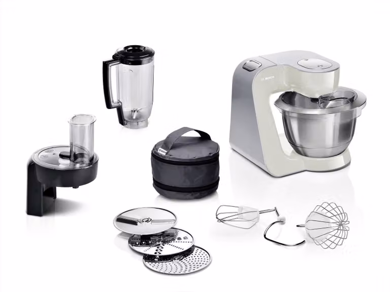 Procesador de alimentos Bosch MUM58L20 de 1000 W con capacidad de 3,9 litros en color gris, plata y blanco con acabado en acero inoxidable