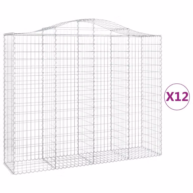 Set de 12 cestas gaviones con forma de arco de vidaXL en acero galvanizado color gris y plata, An/P/Al: 200 x 50 x 160/180 cm