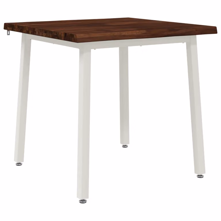 Mesa de comedor moderna vidaXL de madera de acacia sólida con borde natural, color marrón oscuro y blanco, An/P/Al: 80 x 80 x 75 cm