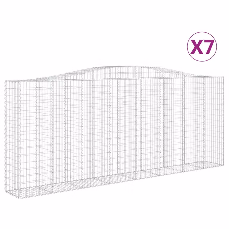 Set de 7 cestas de gaviones vidaXL en forma de arco de acero galvanizado color plata, An/P/Al: 400 x 50 x 160/180 cm