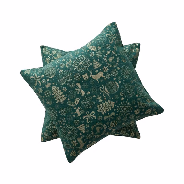 Lote de 2 fundas de cojín Gamusi de Navidad en jacquard de algodón y poliéster, color verde, 45 x 45 cm