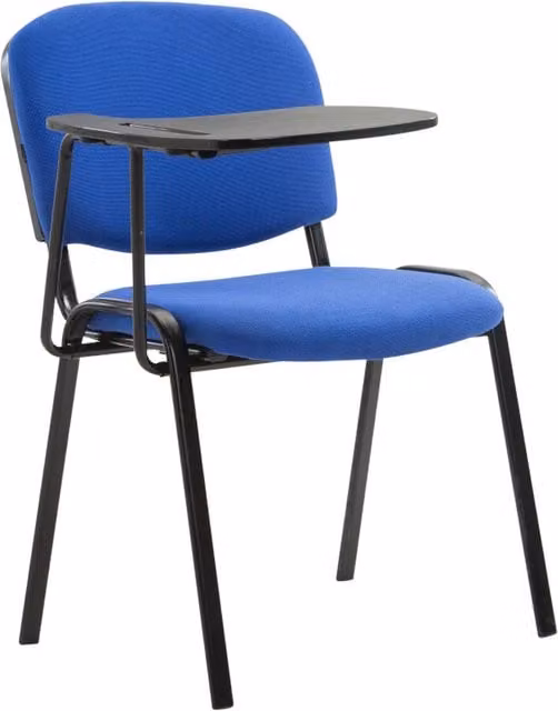 Silla de conferencia Ken con mesa plegable en tela azul y estructura de metal y plástico apilable