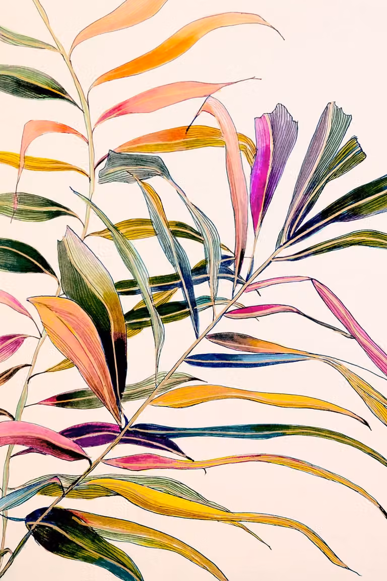 Cuadro de lienzo con diseño floral botánico multicolor de Hexoa, An/P/Al: 90 x 60 cm