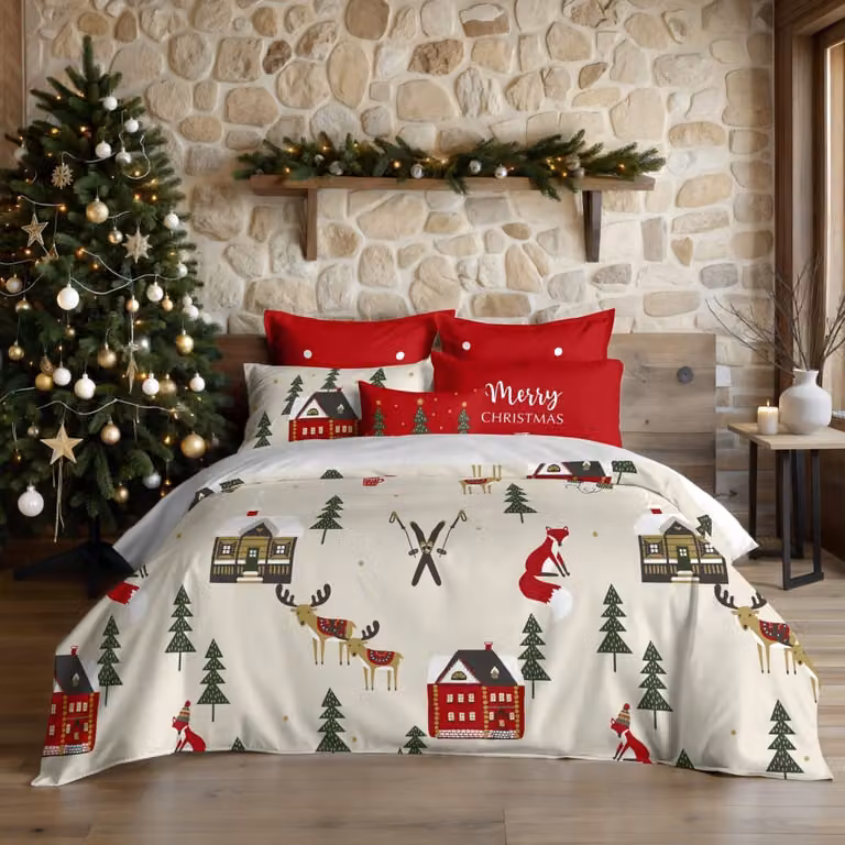 Funda nórdica de Navidad multicolor en poliéster An/P/Al: 240 x 220 cm