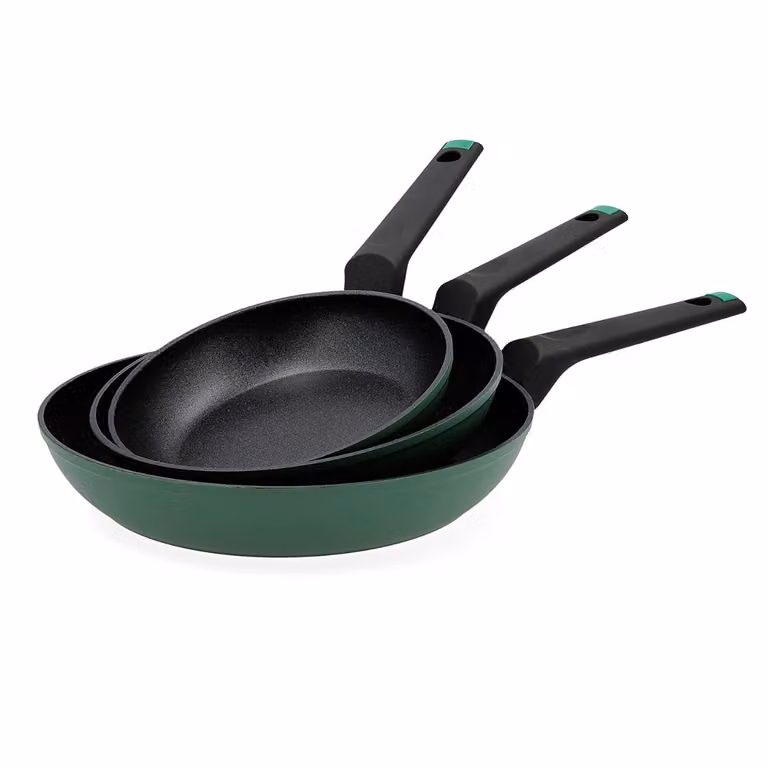 Set de 3 sartenes de aluminio forjado Esencia Bidasoa color verde con antiadherente, diámetros: 18 cm, 22 cm y 26 cm