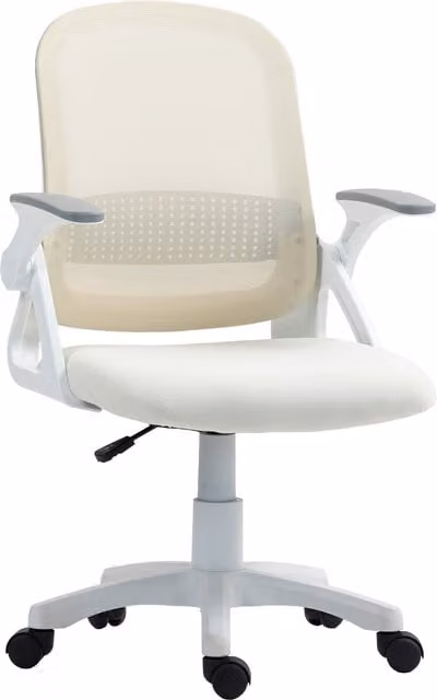 Silla ergonómica giratoria HOMCOM de malla transpirable con reposabrazos abatibles y soporte lumbar en color blanco