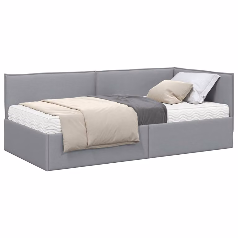 Estructura de cama de esquina con colchón de 2 unidades vidaXL en gris, tapizada en terciopelo y madera, An/P/Al: 200 x 90 x 74 cm