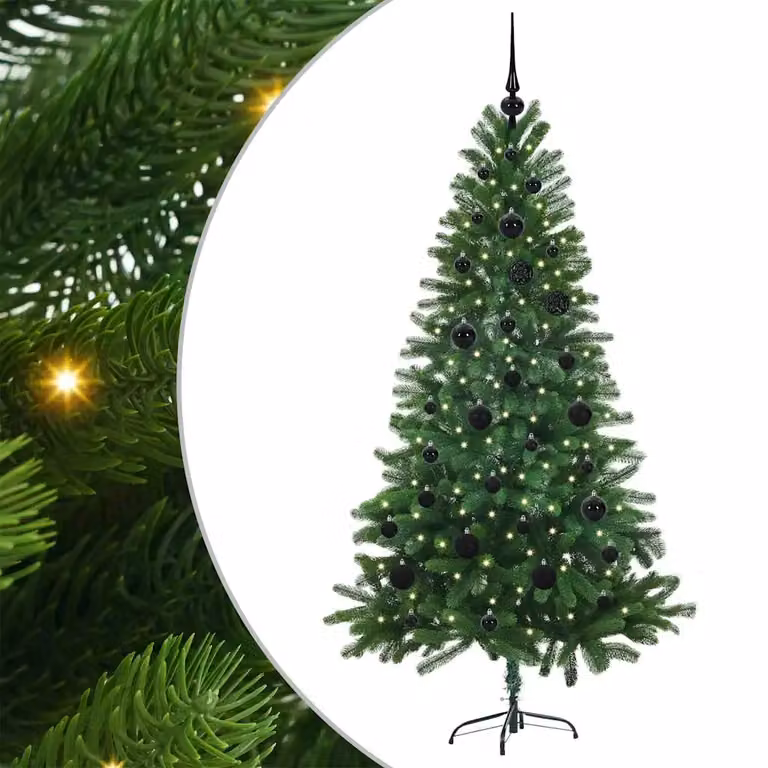 Árbol de Navidad con 150 LED luz blanca cálida y soporte de vidaXL, color verde, Altura: 150 cm