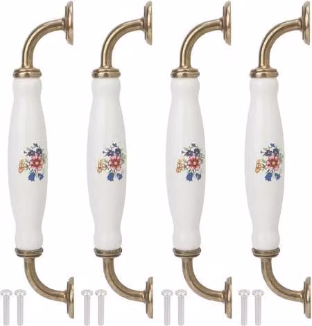 Juego de 4 tiradores de cerámica blanca y zinc de estilo vintage para tus cajones y armarios por ULISEM, con una distancia entre centros de 160 mm