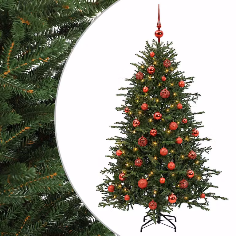 Árbol de Navidad artificial verde vidaXL con 150 LED luz blanca cálida y bolas, Altura: 120 cm