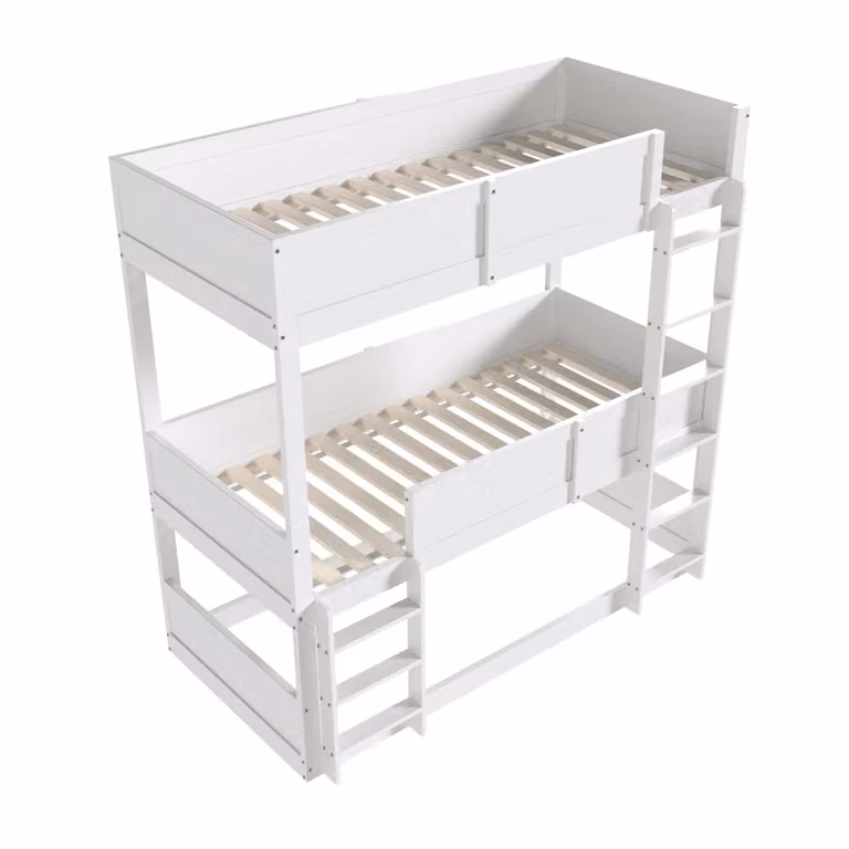 Cama alta extensible MODFU de madera maciza para niños en color blanco, An/P/Al: 90 x 200 cm