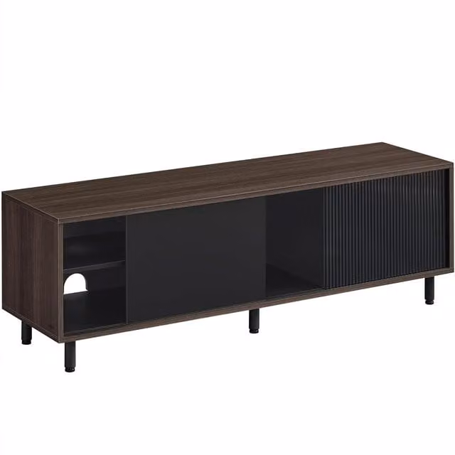 Mueble de TV moderno SONGMICS para televisores de hasta 60 pulgadas con vidrio ranurado, color marrón y negro, An/P/Al: 140 x 39 x 45 cm