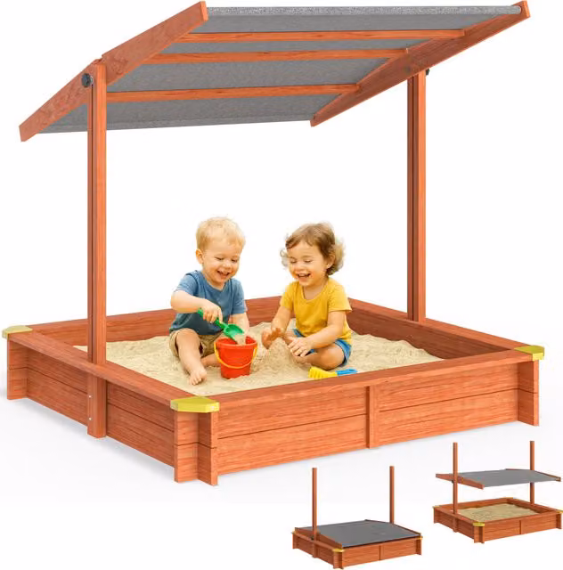 Arenero infantil con dosel Spielwerk con protección UV 50+ An/An: 140 x 140 cm, color antracita y multicolor