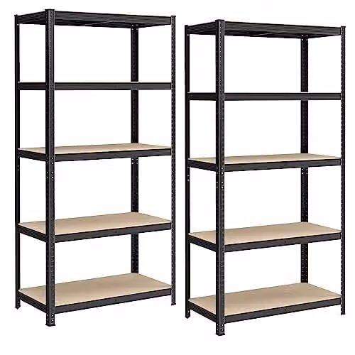 Juego de 2 estanterías de 5 niveles SONGMICS en metal negro con estantes ajustables y montaje sin tornillos
