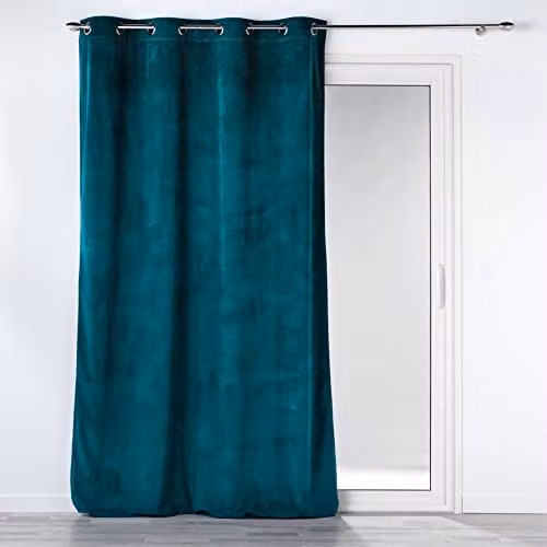 Cortina de terciopelo lisa Douceur d'Intérieur con ojales, color verde, An/Al: 140 x 260 cm