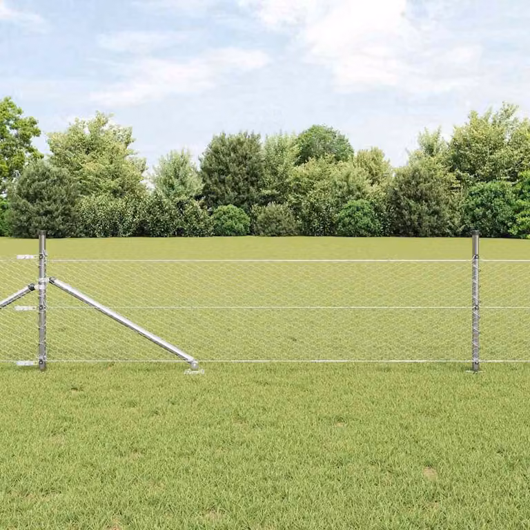 Valla hexagonal Syfax de acero galvanizado plateado con poste y funda de suelo de 25 x 0,4 m