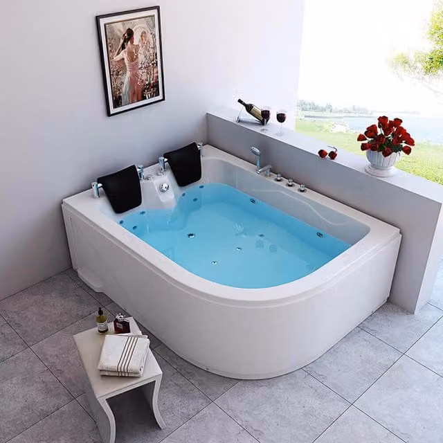 Bañera de hidromasaje interior Home Deluxe BLUE OCEAN XL para 2 personas, color azul y blanco, An: 180 cm, Al: 120 cm, derecha