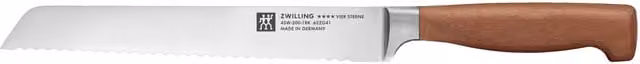 Cuchillo para pan Vier Sterne Wood de Zwilling en acero inoxidable con mango de madera color marrón y plata, 20 cm
