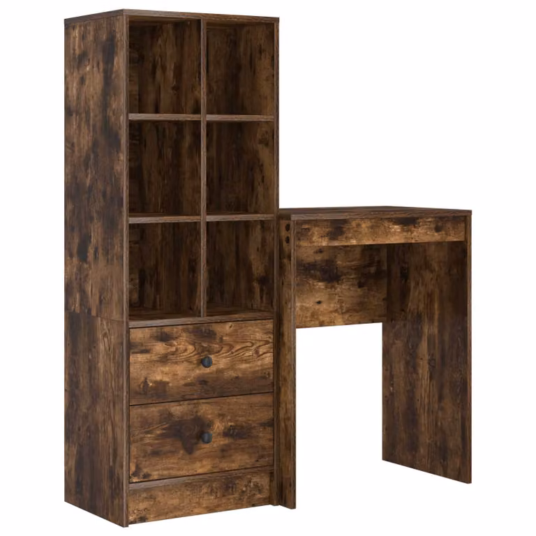 Set de 2 escritorios modernos vidaXL en roble ahumado con estantería, An: 105,5 cm, P: 34 cm, Al: 127 cm