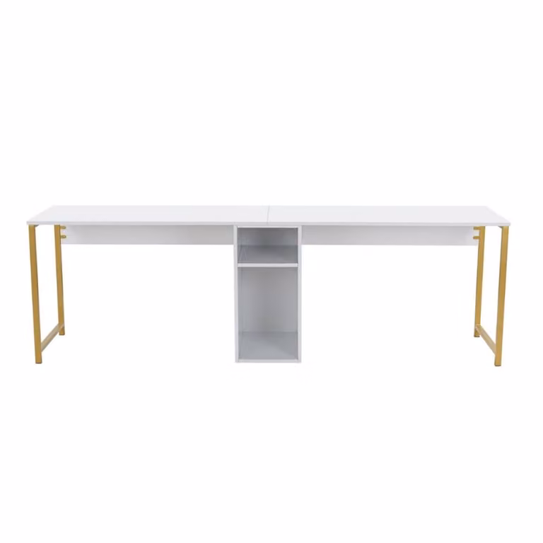 Escritorio de oficina Menzzo de estilo industrial en blanco, gris y dorado, An/P/Al: 240 x 40 x 74 cm