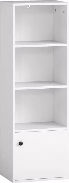 Librería HOMCOM de 4 niveles con estantes abiertos y puerta, diseño moderno en color blanco, An/P/Al: 40 x 30 x 120 cm