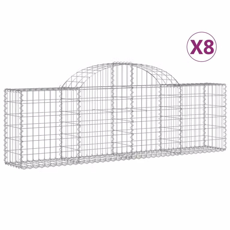 Set de 8 cestas de gaviones videx en acero galvanizado color gris y plata con forma de arco, An/P/Al: 200 x 30 x 60/80 cm