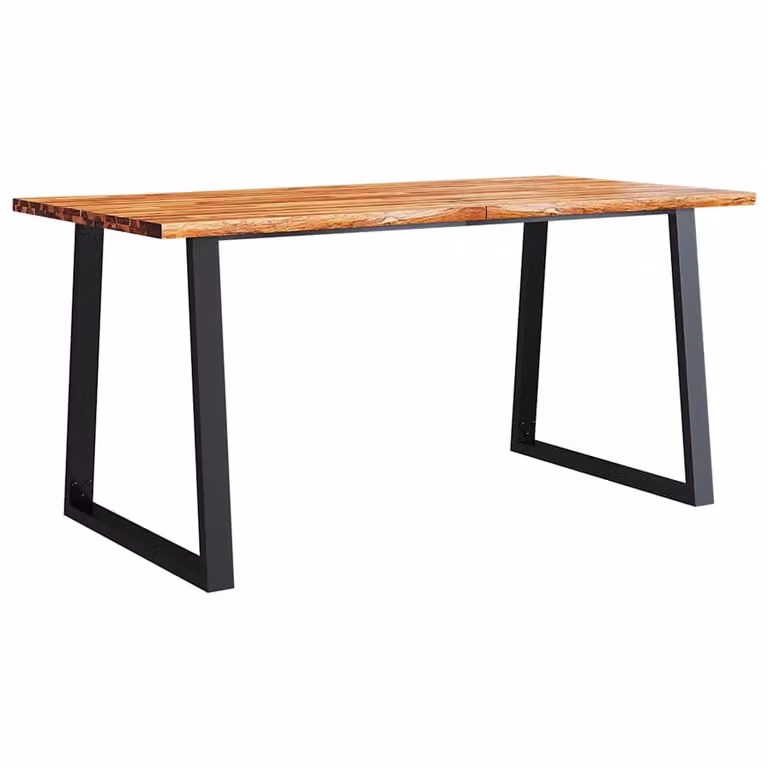 Mesa de comedor vidaXL de madera maciza de acacia con borde vivo y acabado aceitado en color marrón, An/P/Al: 160 x 80 x 75 cm