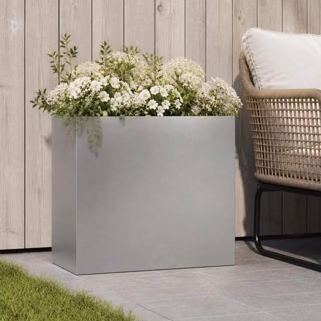 Macetero de jardín Maison Exclusive en acero inoxidable color plata An/P/Al: 50 x 20 x 40 cm