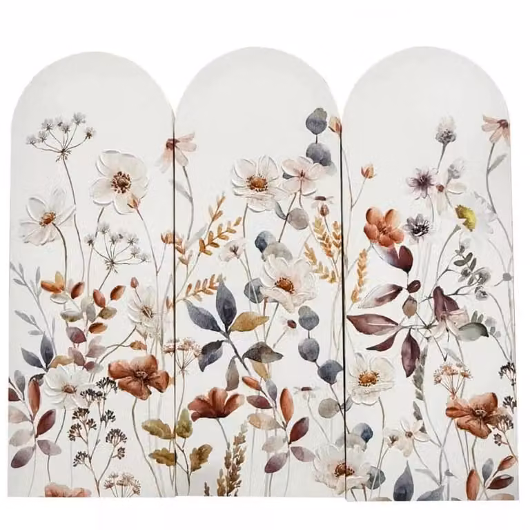 Set de 3 lienzos decorativos tríptico con diseño floral de HISPANOHOGAR en colores blanco, beige, gris y multicolor, An: 72 cm, Al: 52 cm