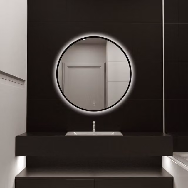 Espejo LED redondo DUBI de Home Deluxe con interruptor táctil y regulable en blanco o negro, Diámetro: 80 cm