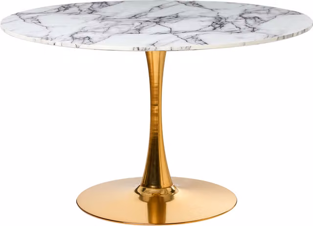 Mesa de comedor redonda BELIANI en mármol blanco con acabado brillante, An/P/Al: 120 x 120 x 74 cm