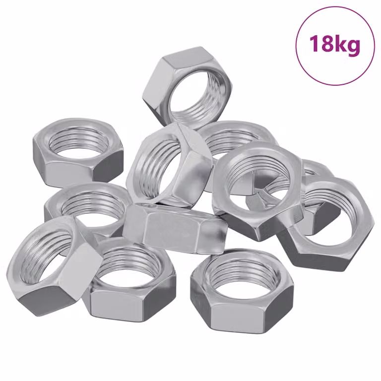 Set de 23377 tuercas hexagonales galvanizadas de acero color plata de vidaXL